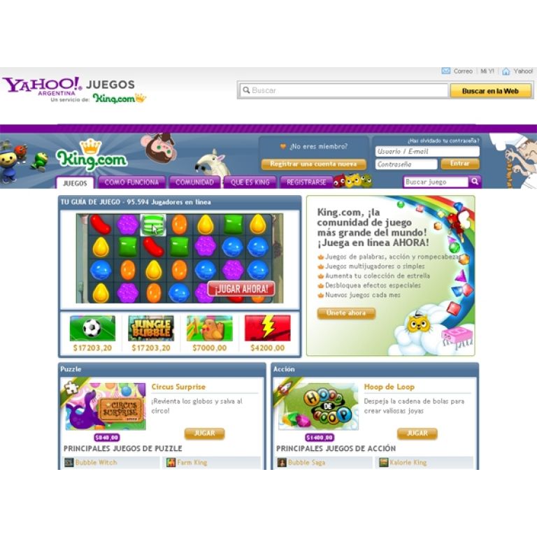 Yahoo! selló una alianza con King.com para ofrecer acceso a juegos.